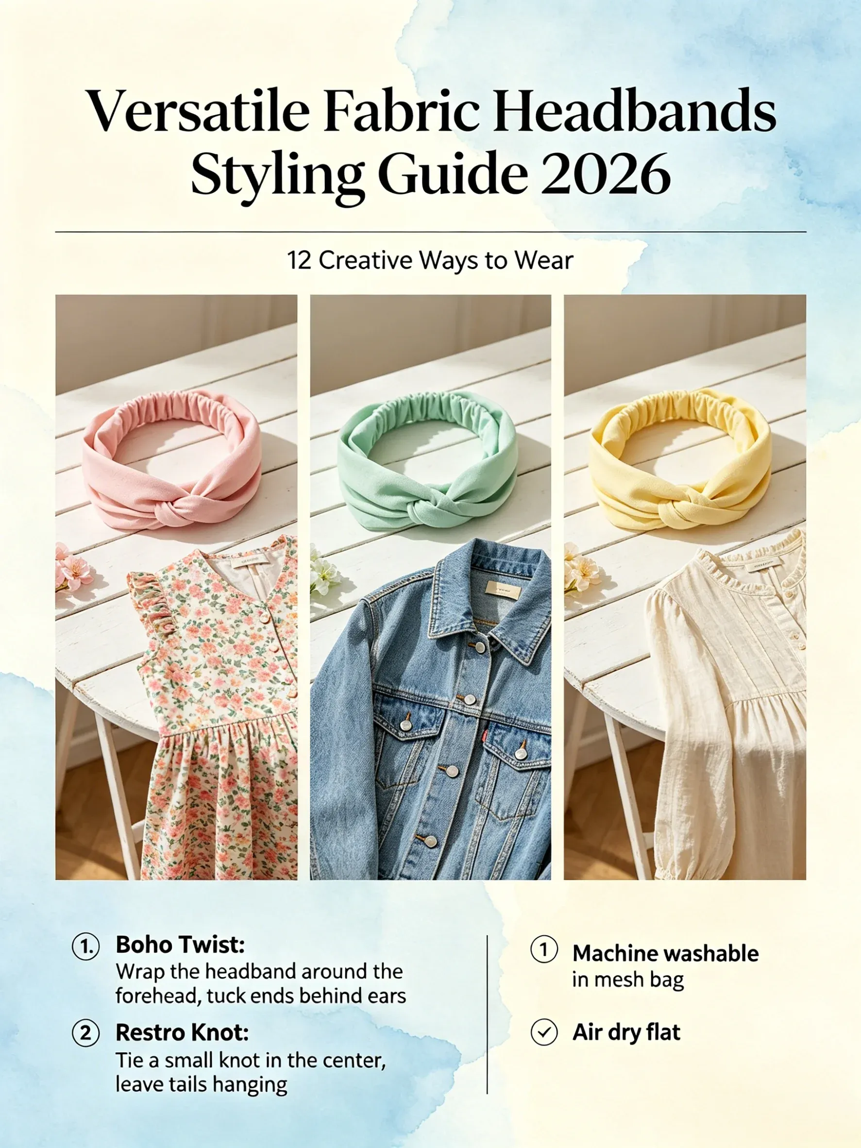 Versatile neutral fabric headbands flat lay, 2026 hair accessories trends styling ideas