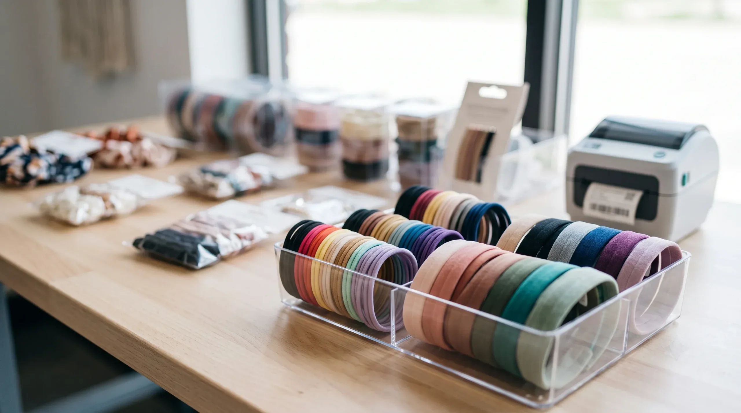 Close-up of premium bulk hair ties and durable hair bands for retail supply